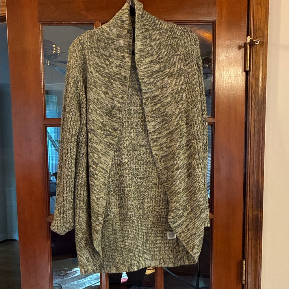 Cozy Open-Front Women's Cardigan Sweater - Heathered Gray/Green